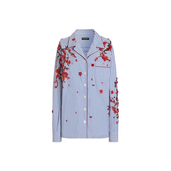 Poplin shirt with cherry tree embroidery