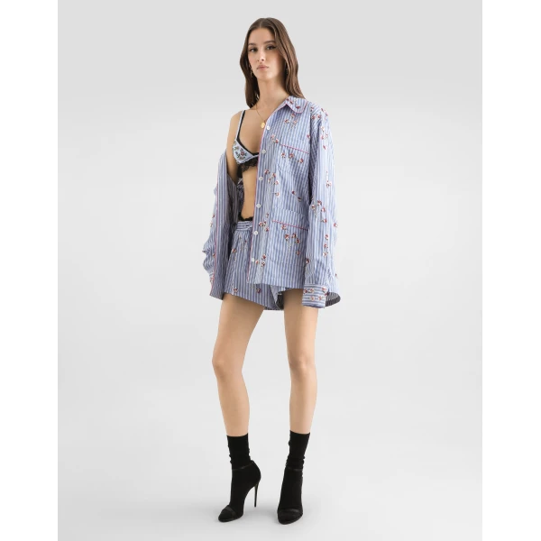 Dolce & Gabbana Poplin shirt with crystal flower embroidery, view 2