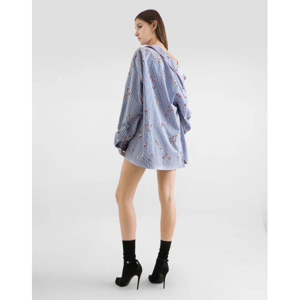 Dolce & Gabbana Poplin shirt with crystal flower embroidery, view 3