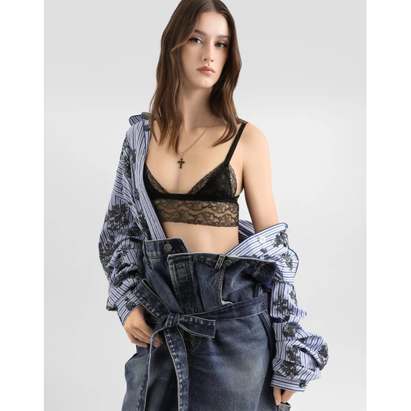 Dolce & Gabbana Poplin shirt with crystal flower embroidery, view 4