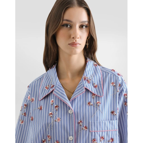 Dolce & Gabbana Poplin shirt with crystal flower embroidery, view 4