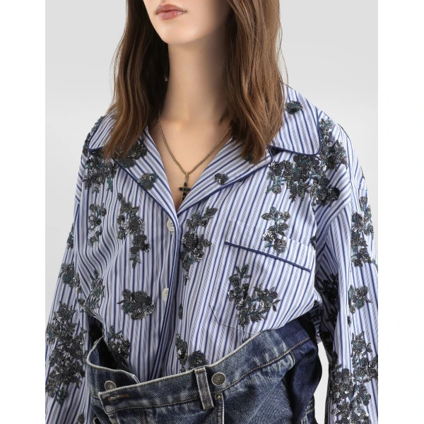 Dolce & Gabbana Poplin shirt with crystal flower embroidery, view 5