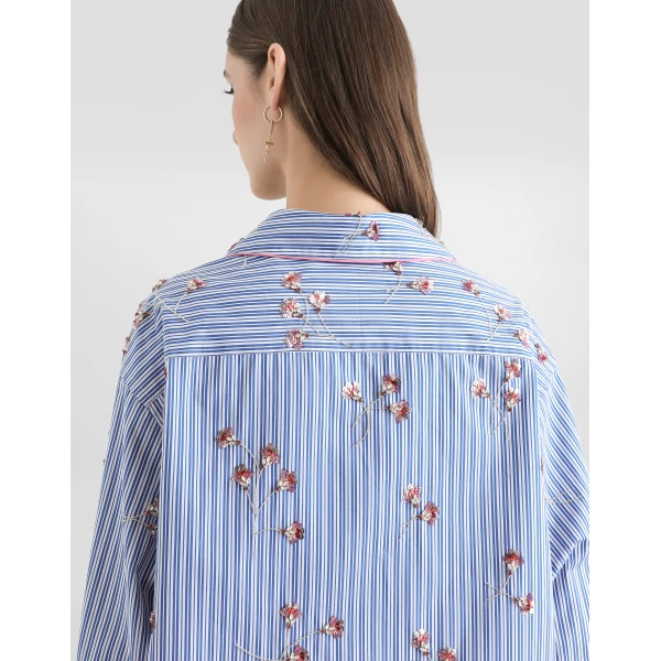 Dolce & Gabbana Poplin shirt with crystal flower embroidery, view 5