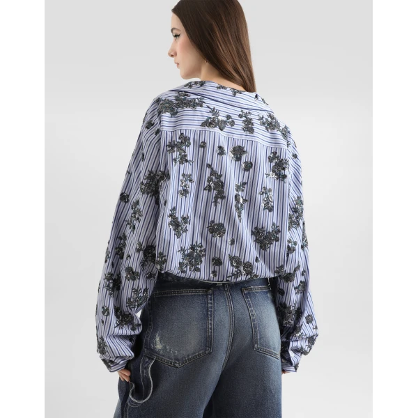 Dolce & Gabbana Poplin shirt with crystal flower embroidery, view 6