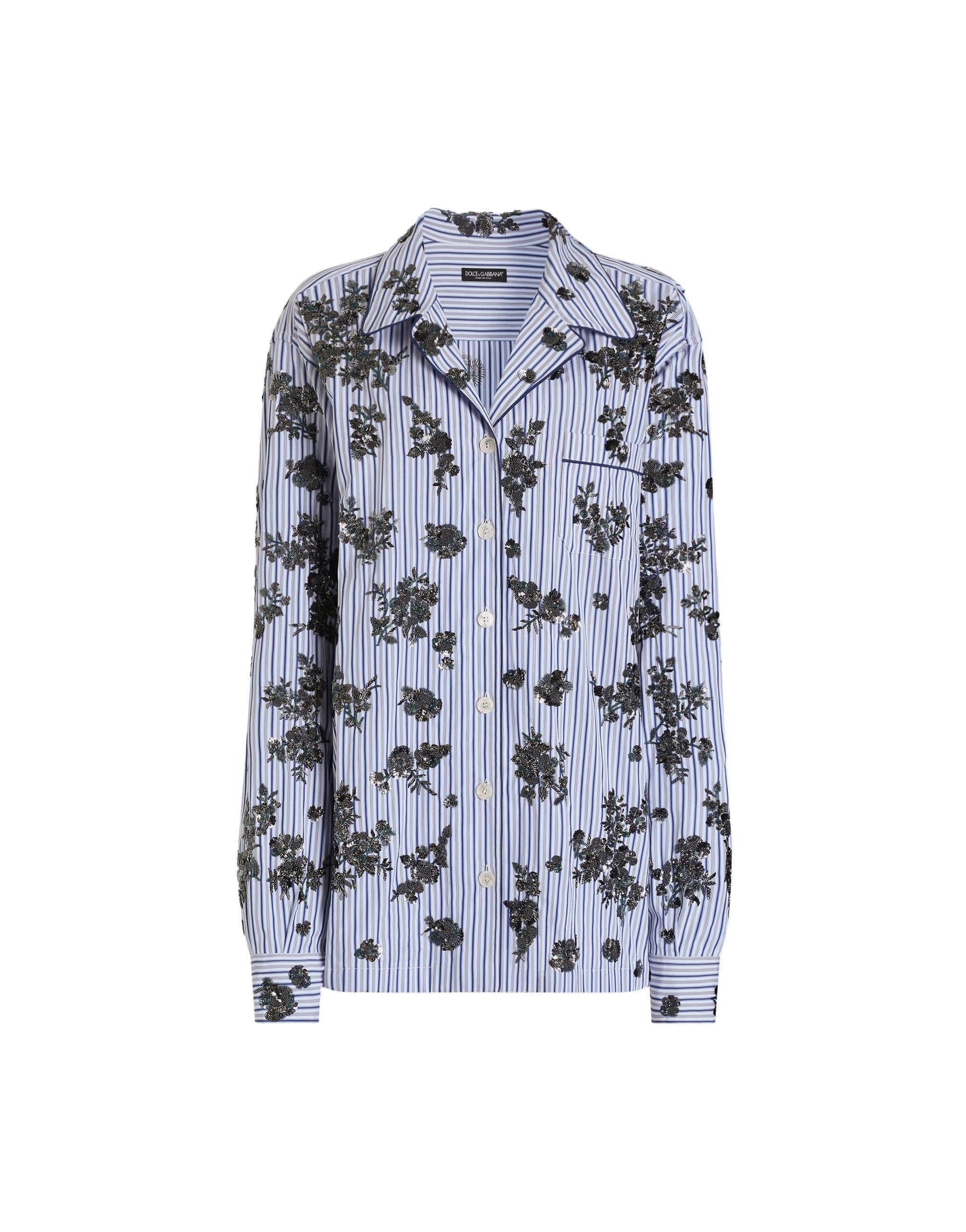 Dolce & Gabbana Poplin shirt with crystal flower embroidery
