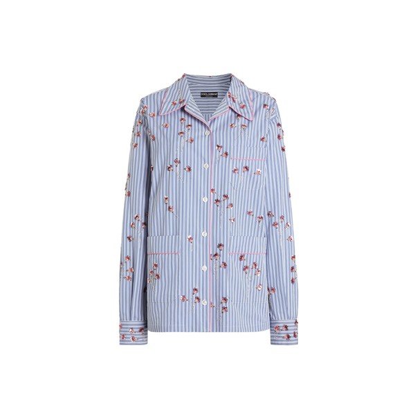 Dolce & Gabbana Poplin shirt with crystal flower embroidery