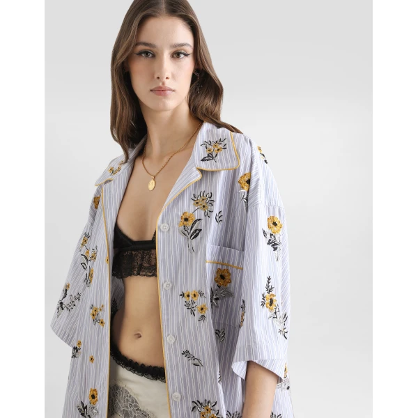 Dolce & Gabbana Poplin shirt with floral embroidery, view 4