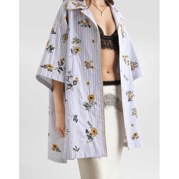 Dolce & Gabbana Poplin shirt with floral embroidery, view 5