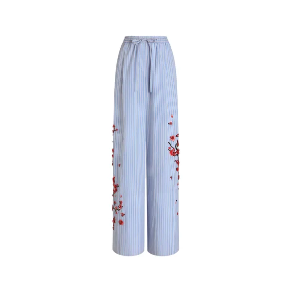 Poplin trousers with cherry tree embroidery