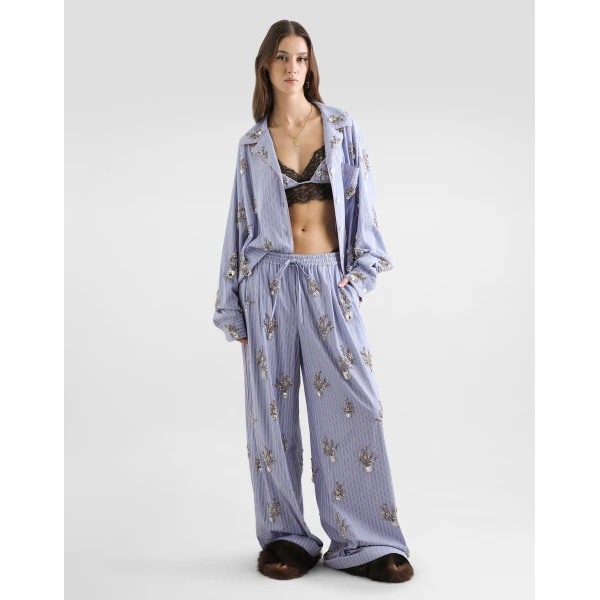 Dolce & Gabbana Poplin trousers with floral embroidery, view 2