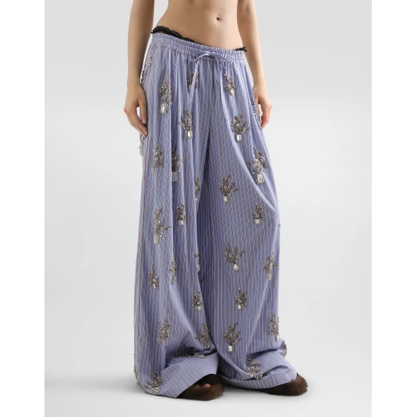 Dolce & Gabbana Poplin trousers with floral embroidery, view 4