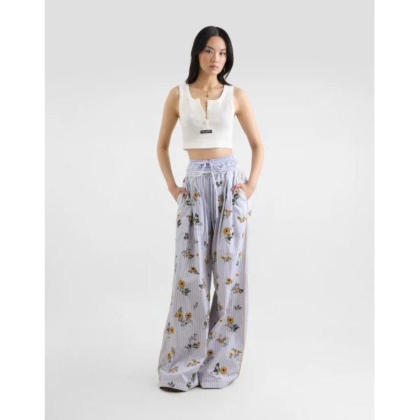 Dolce & Gabbana Poplin trousers with thread floral embroidery and rhinestones, view 2