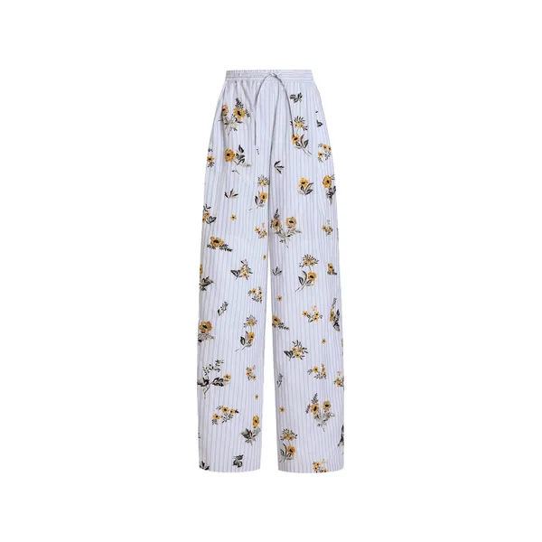 Dolce & Gabbana Poplin trousers with thread floral embroidery and rhinestones