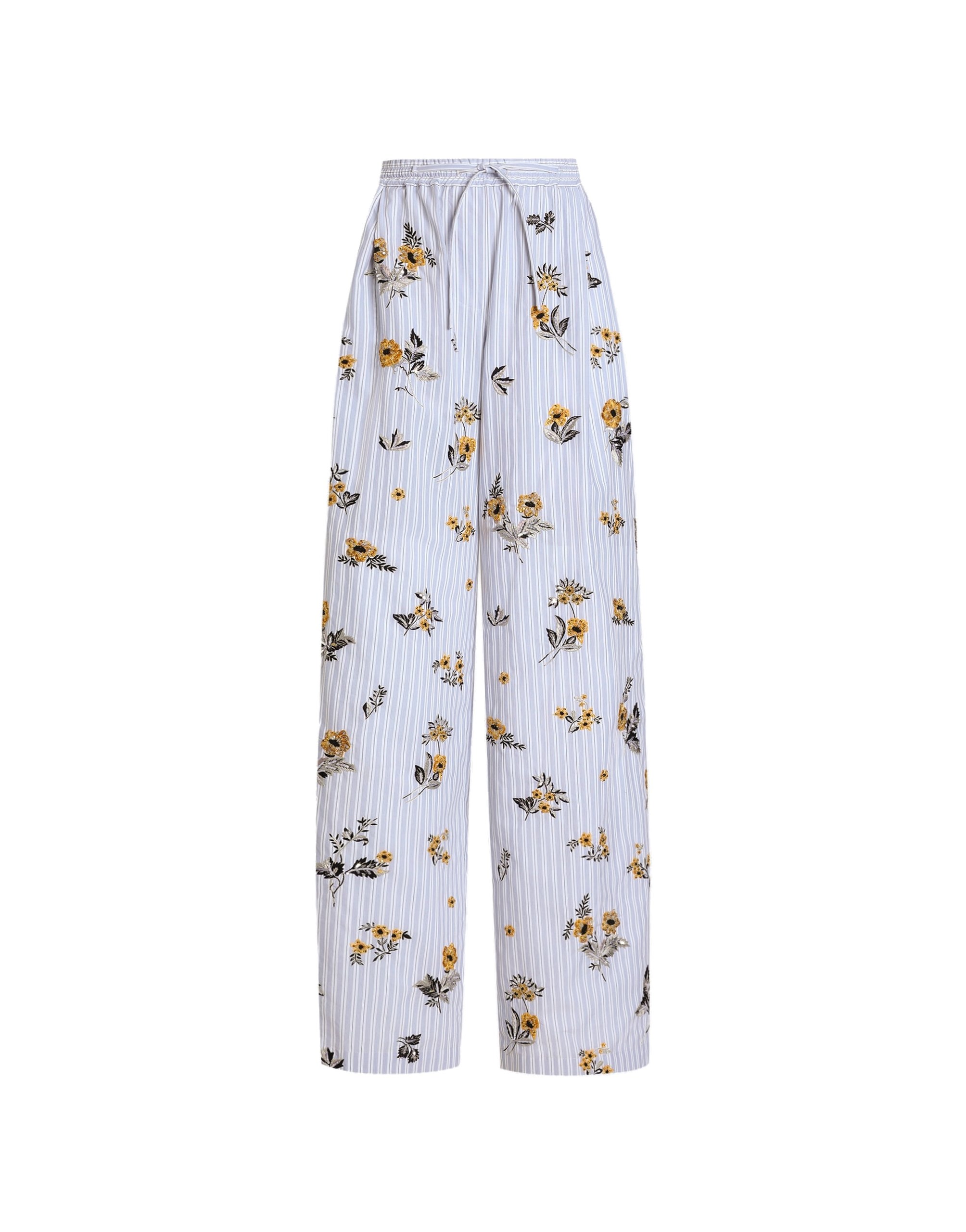 Dolce & Gabbana Poplin trousers with thread floral embroidery and rhinestones