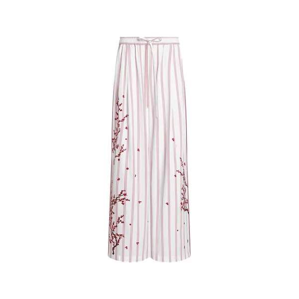 Poplin trousers with thread floral embroidery