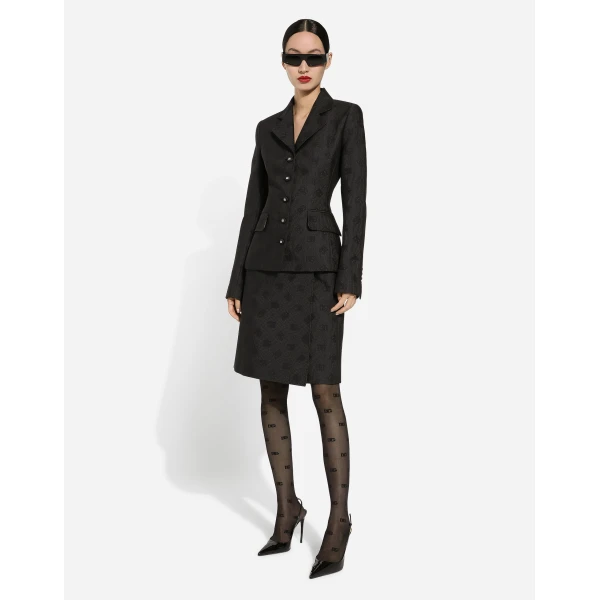 Dolce & Gabbana Quilted jacquard midi skirt with DG logo, view 2