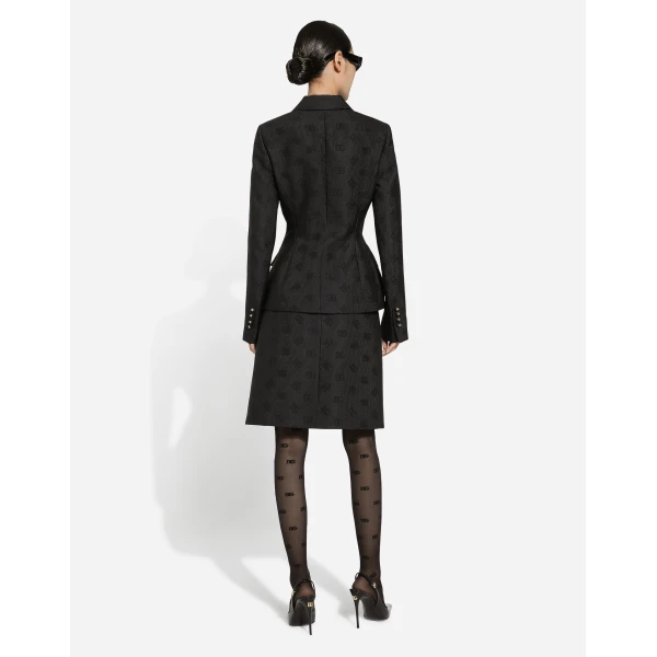 Dolce & Gabbana Quilted jacquard midi skirt with DG logo, view 3