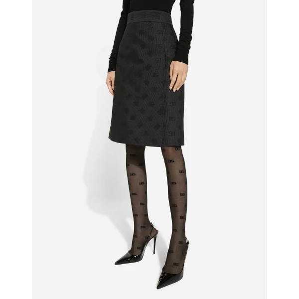 Dolce & Gabbana Quilted jacquard midi skirt with DG logo, view 4
