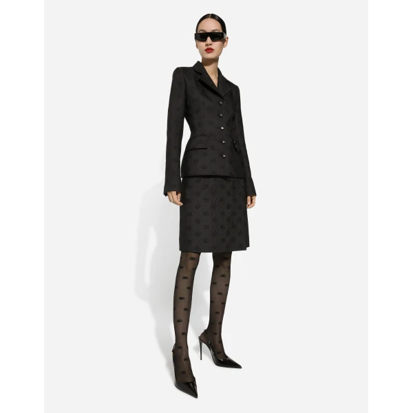 Dolce & Gabbana Quilted jacquard midi skirt with DG logo, view 5