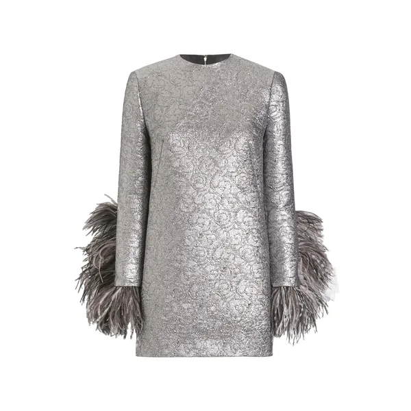 Dolce & Gabbana Quilted lamé jacquard sack minidress with feathered cuffs Dress