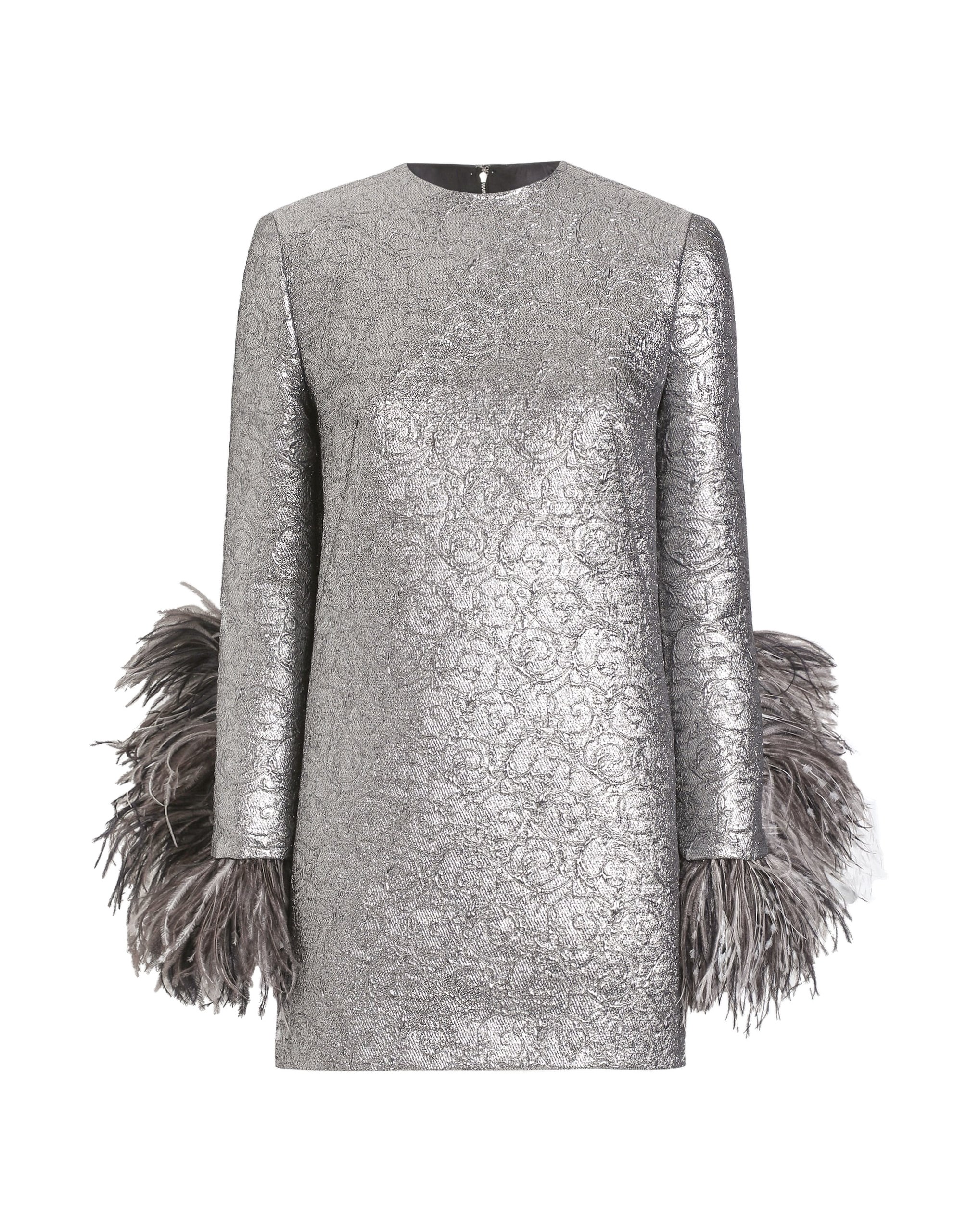Dolce & Gabbana Quilted lamé jacquard sack minidress with feathered cuffs