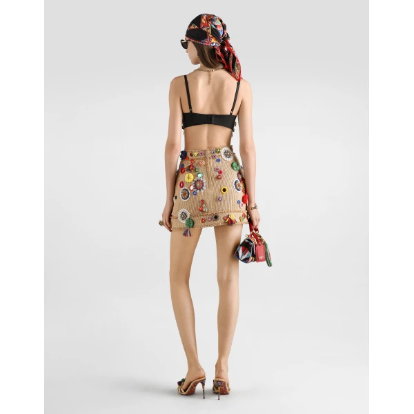 Dolce & Gabbana Raffia miniskirt with applications Skirt, view 3