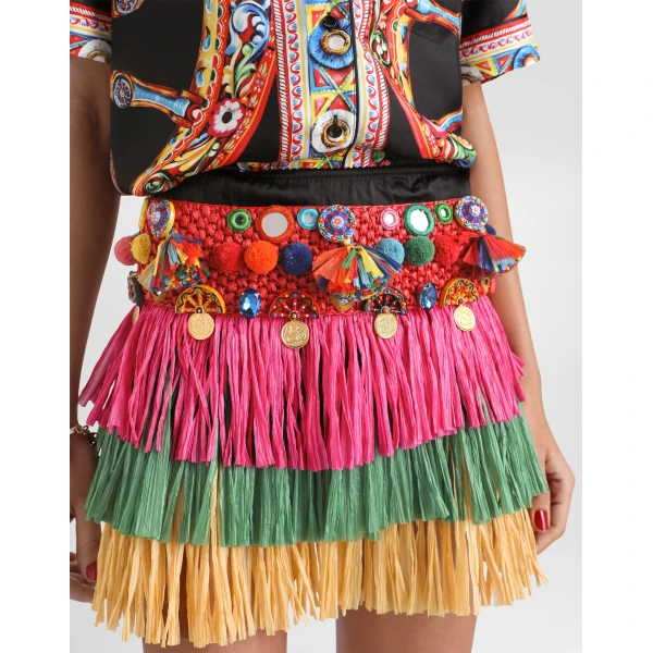 Dolce & Gabbana Raffia miniskirt with applications Skirt, view 4