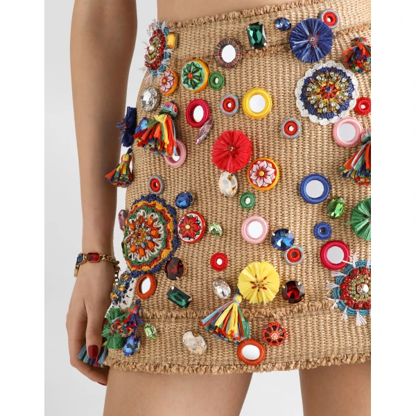 Dolce & Gabbana Raffia miniskirt with applications Skirt, view 4