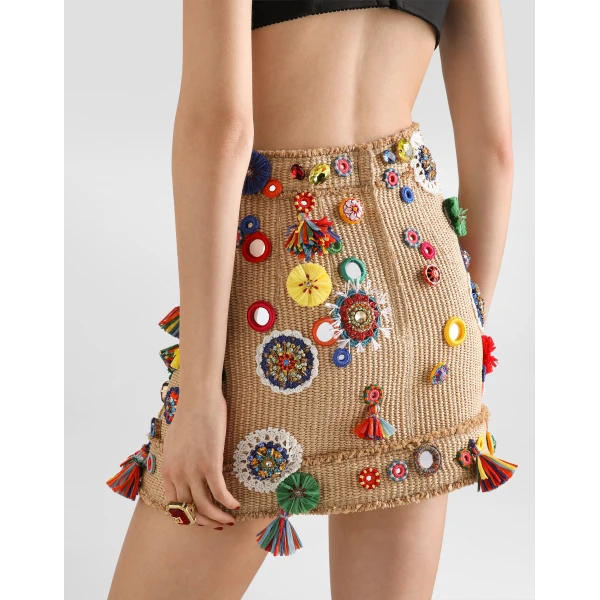 Dolce & Gabbana Raffia miniskirt with applications Skirt, view 5