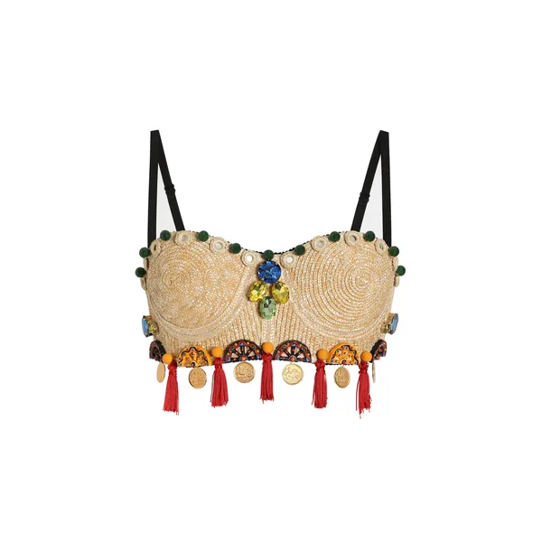 Raffia top with embroidery