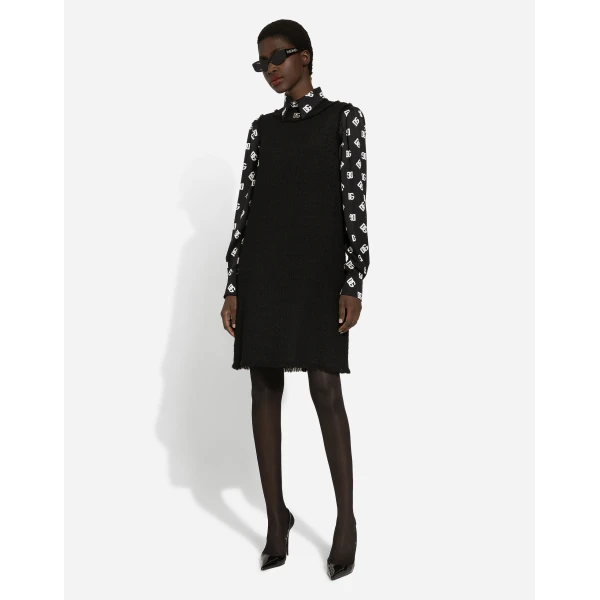 Dolce & Gabbana Raschel tweed calf-length dress with DG logo, view 2
