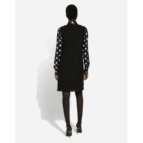 Dolce & Gabbana Raschel tweed calf-length dress with DG logo, view 3