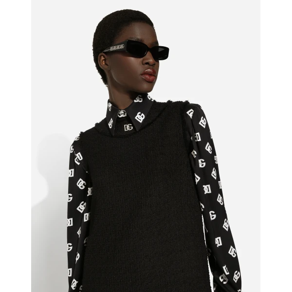 Dolce & Gabbana Raschel tweed calf-length dress with DG logo, view 4