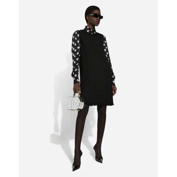 Dolce & Gabbana Raschel tweed calf-length dress with DG logo, view 6