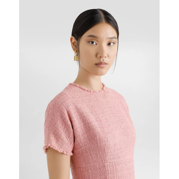 Dolce & Gabbana Raschel tweed midi dress with DG logo, view 4