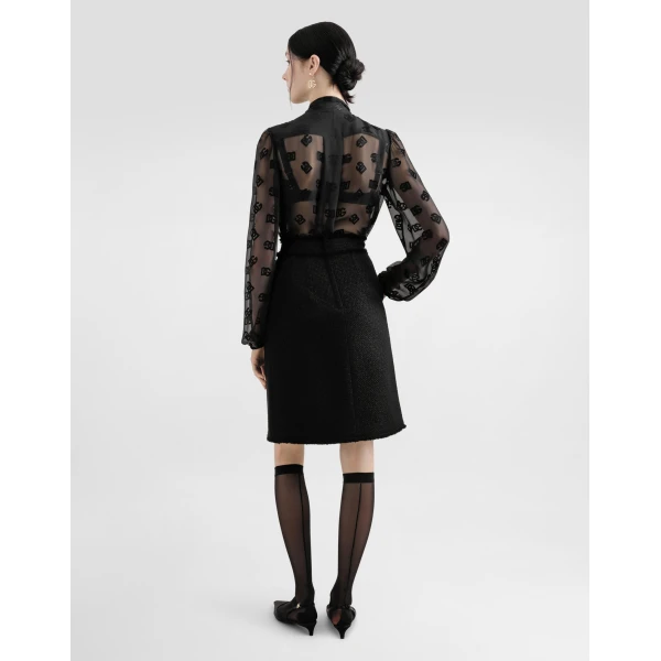 Dolce & Gabbana Raschel tweed midi skirt with central slit and DG logo, view 3
