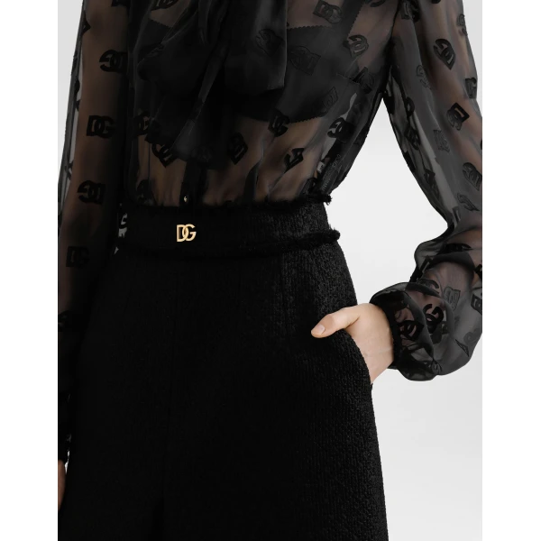 Dolce & Gabbana Raschel tweed midi skirt with central slit and DG logo, view 5