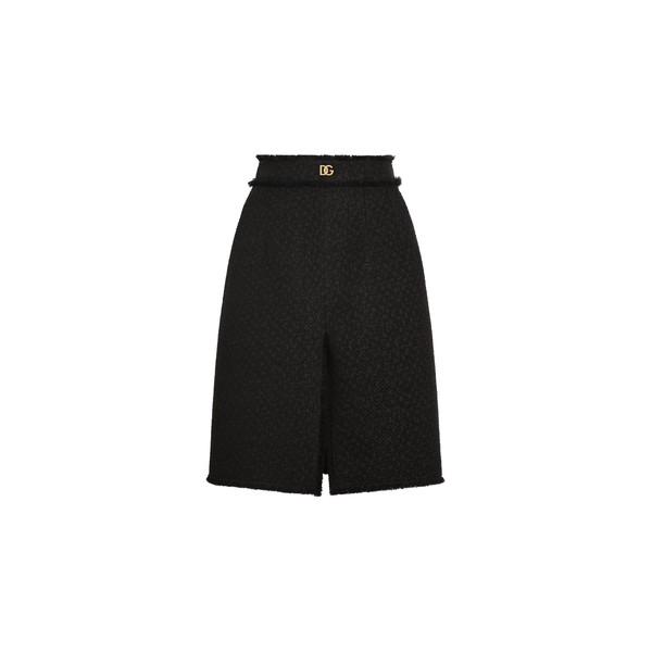 Dolce & Gabbana Raschel tweed midi skirt with central slit and DG logo