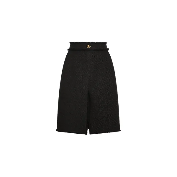 Dolce & Gabbana Raschel tweed midi skirt with central slit and DG logo