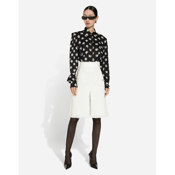 Dolce & Gabbana Raschel tweed midi skirt with central slit, view 2