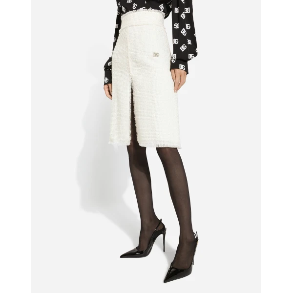 Dolce & Gabbana Raschel tweed midi skirt with central slit, view 4