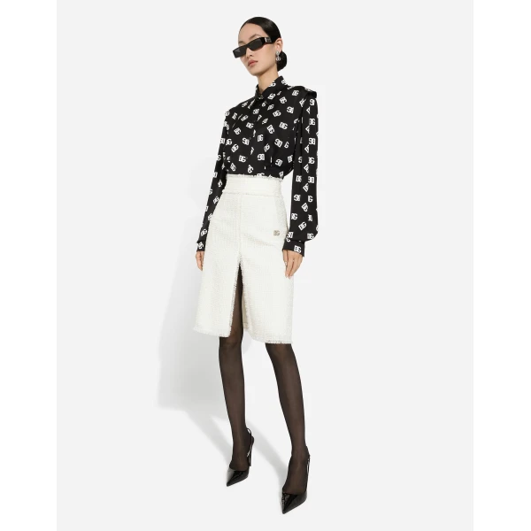 Dolce & Gabbana Raschel tweed midi skirt with central slit, view 5