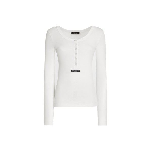 Dolce & Gabbana Ribbed cotton serafino t-shirt Top