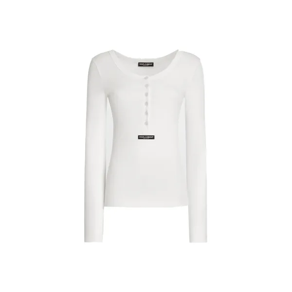 Dolce & Gabbana Ribbed cotton serafino t-shirt Top