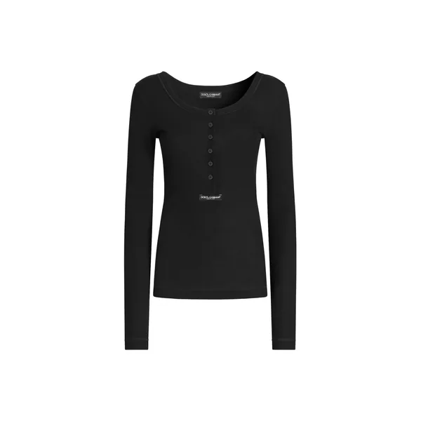 Dolce & Gabbana Ribbed cotton serafino t-shirt Top