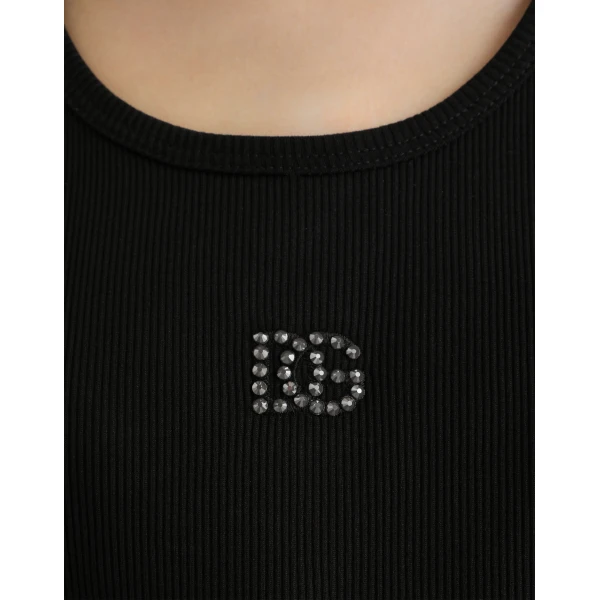 Dolce & Gabbana Ribbed tank top with DG embroidery and rhinestones, view 5