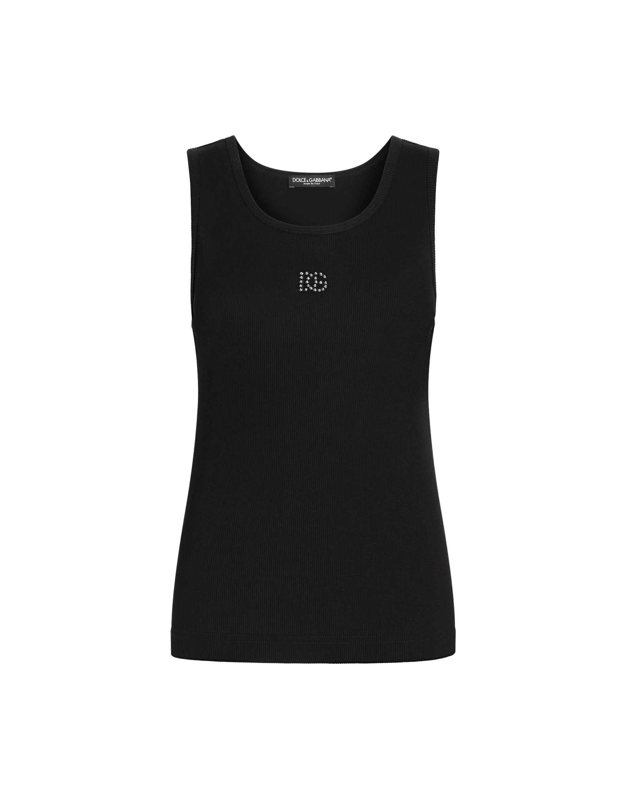 Dolce & Gabbana Ribbed tank top with DG embroidery and rhinestones