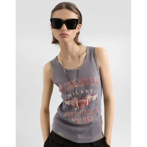 Dolce & Gabbana Ribbed tank top with distressed effect and print, view 4