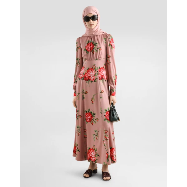 Dolce & Gabbana Rose bouquet-print charmeuse long dress, view 2