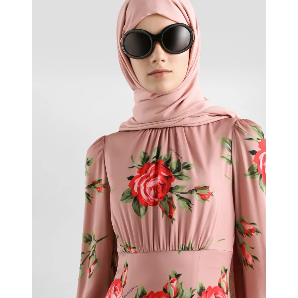 Dolce & Gabbana Rose bouquet-print charmeuse long dress, view 4